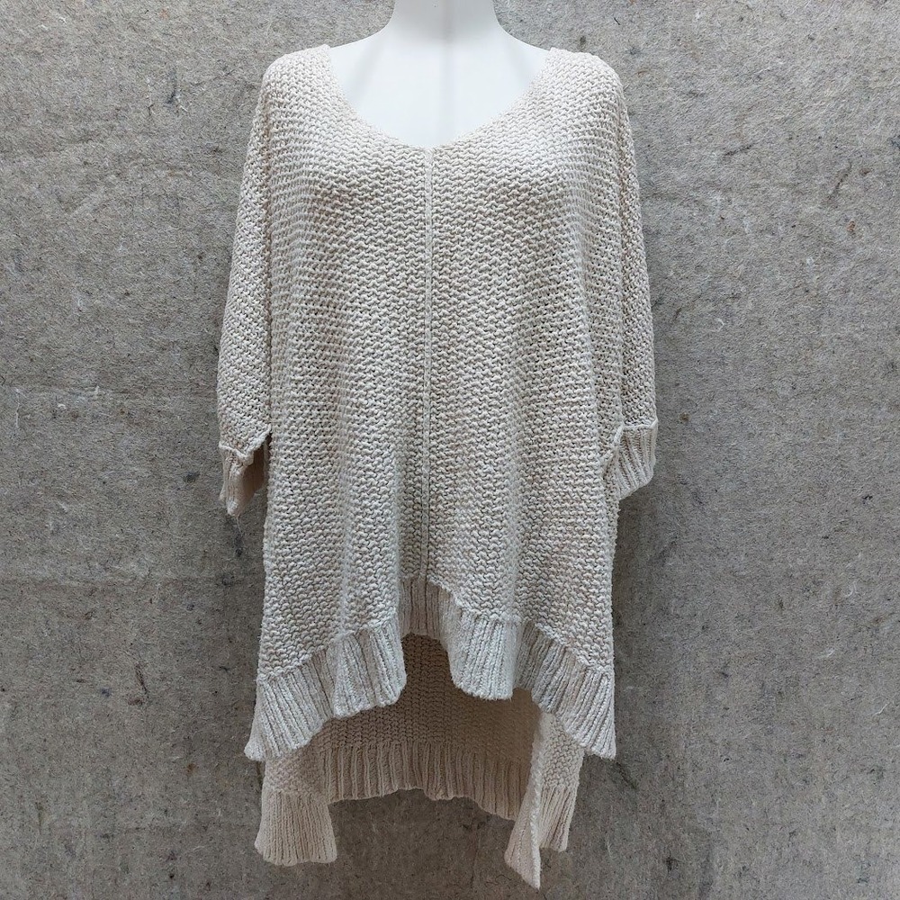 Free People Tunic Sweater Women's Medium Cream Popcorn Knit High Low Oversized